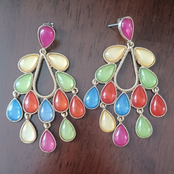 Multi Color Synthetic Stones   Earrings - Picture 1 of 4